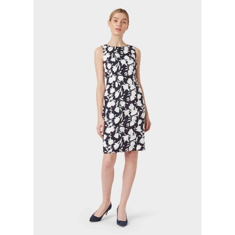 Hobbs London Moira Shift Dress Midnight Navy Blue Cream 8